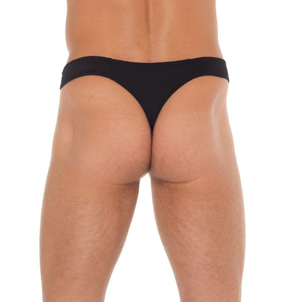 Mens Black GString With Zipper On Pouch - Image 2