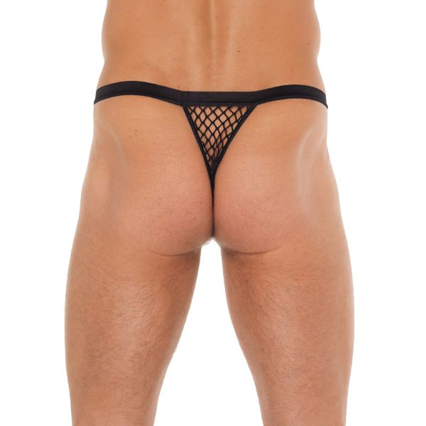 Mens Black GString With Black Net Pouch - Image 2