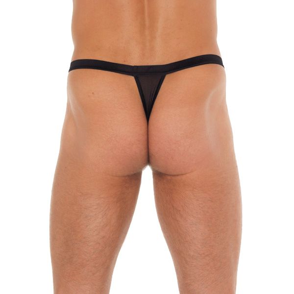 Mens Black GString With Black Straps To Animal Print Pouch - Image 2