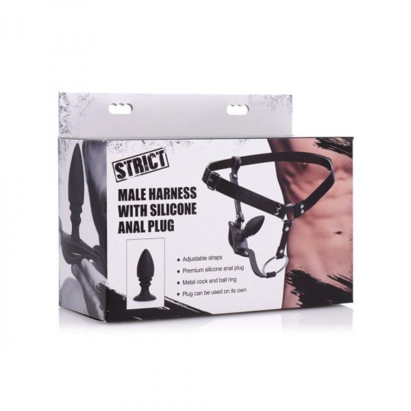 XR Strict Male Cock Ring Harness with Silicone Anal Plug - Image 4