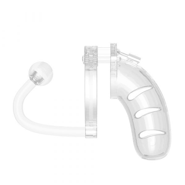 Man Cage 11  Male 4.5 Inch Clear Chastity Cage With Anal Plug - Image 2